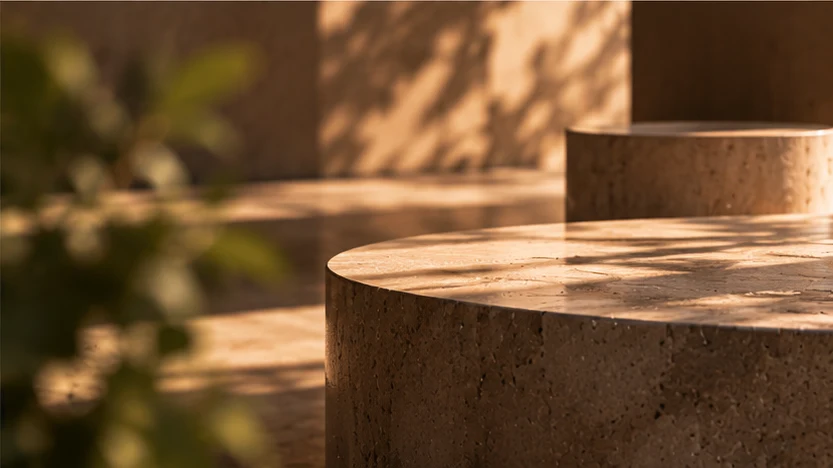 Concept image of round stone platforms with soft shadows