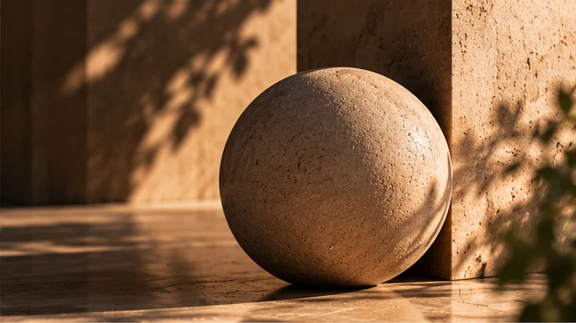 Concept image of a stone sphere in warm sunlight